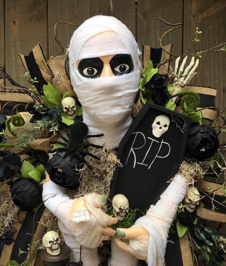 Mummy Wreath, Halloween Wreath,Spooky Decor,Halloween decorations,Mummy Decor,Mummy Wreath Attachment