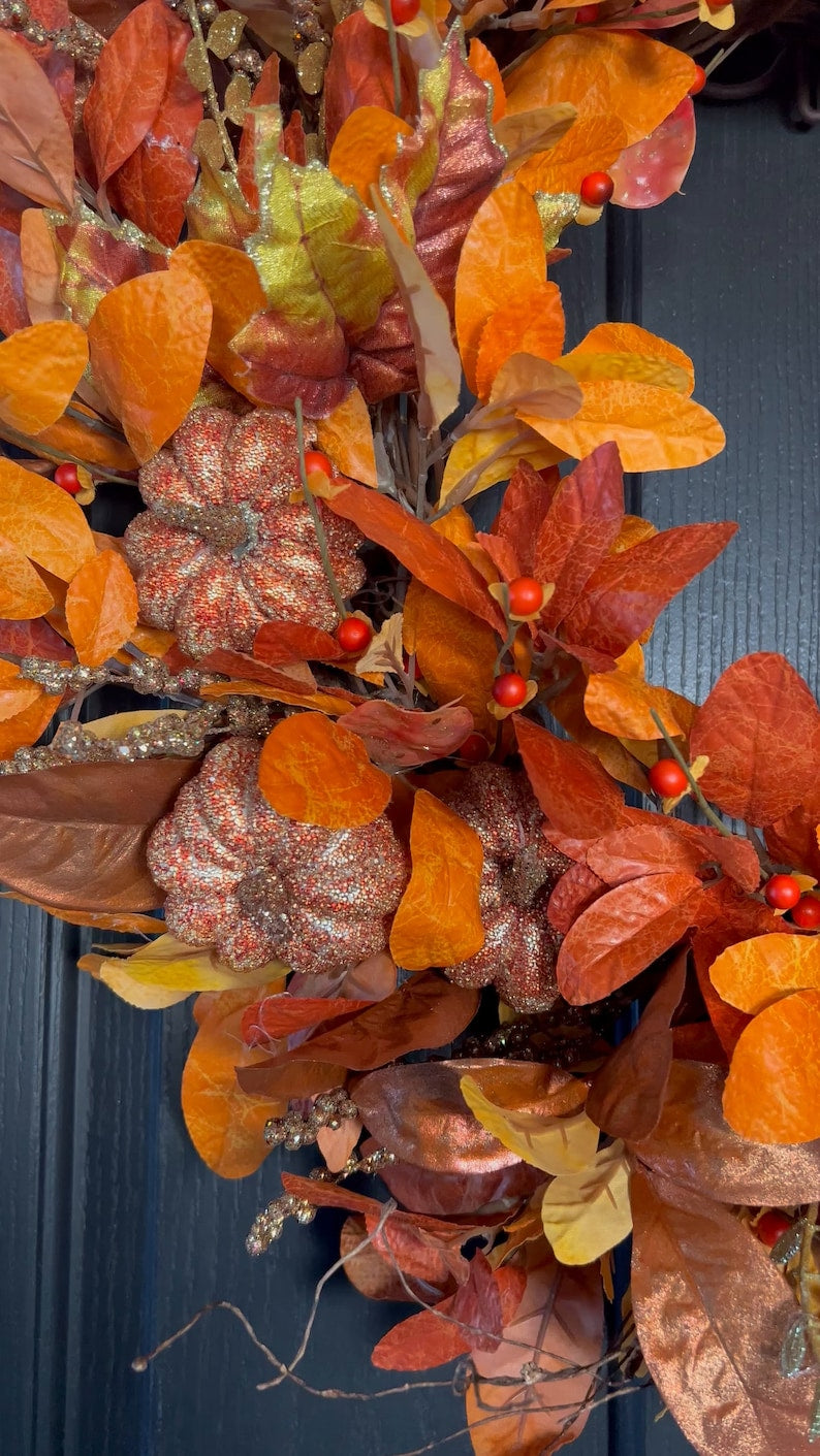Fall Foliage Wreath, Autumn Foliage Wreath, Large Fall Wreath, Large Autumn Wreath, Laurel Leaf, Fall Wreaths For Front Door, 28-30 inch