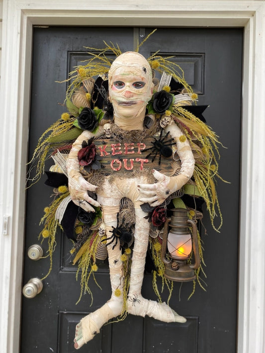 Mummy wreath, mummy attachment, spider wreath, scary wreath, scary Halloween decor, mummy, skeleton wreath, Halloween door swag, mummy, Fall