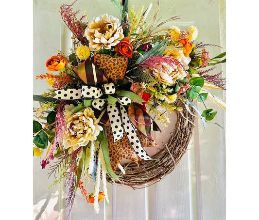 Fall Cheetah Wreath, Front Door Wreath, Fall Wreaths for Front Door, Fall Floral Wreath, Animal Print Wreath, Large Fall Wreath, Fall Decor