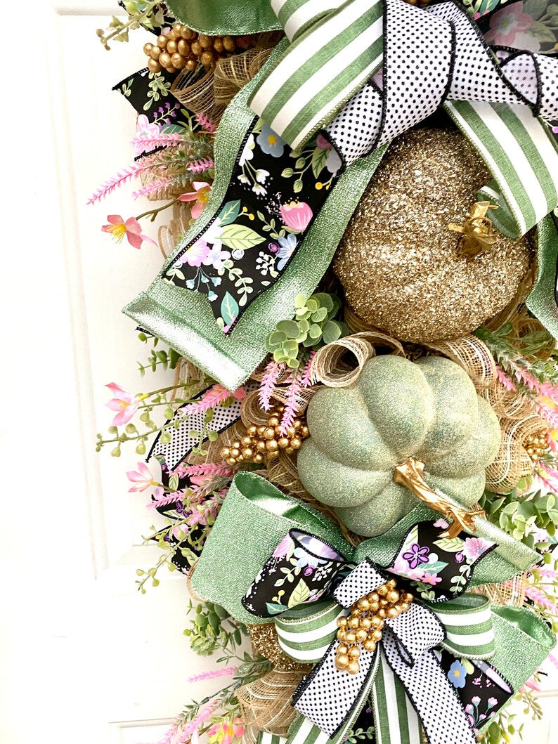 Fall Front Door Swag, Fall Swag with Pumpkins, Fall Pumpkin Swag, Large Fall Wreath, Floral Swag, Autumn Door Swag