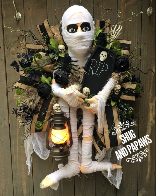 Mummy Wreath, Halloween Wreath,Spooky Decor,Halloween decorations,Mummy Decor,Mummy Wreath Attachment