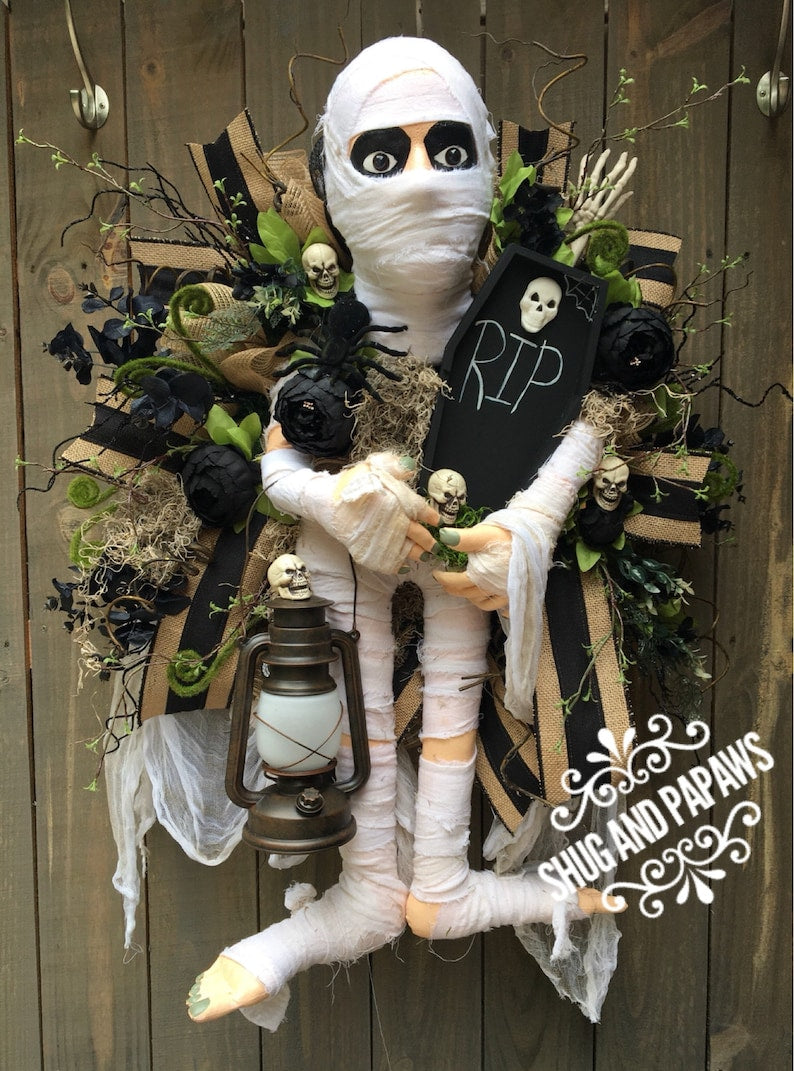 Mummy Wreath, Halloween Wreath,Spooky Decor,Halloween decorations,Mummy Decor,Mummy Wreath Attachment