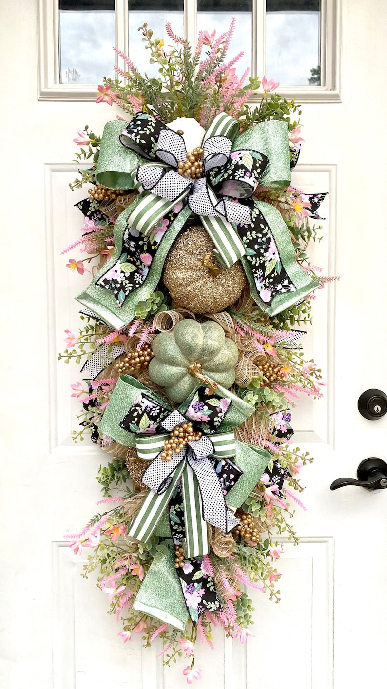 Fall Front Door Swag, Fall Swag with Pumpkins, Fall Pumpkin Swag, Large Fall Wreath, Floral Swag, Autumn Door Swag