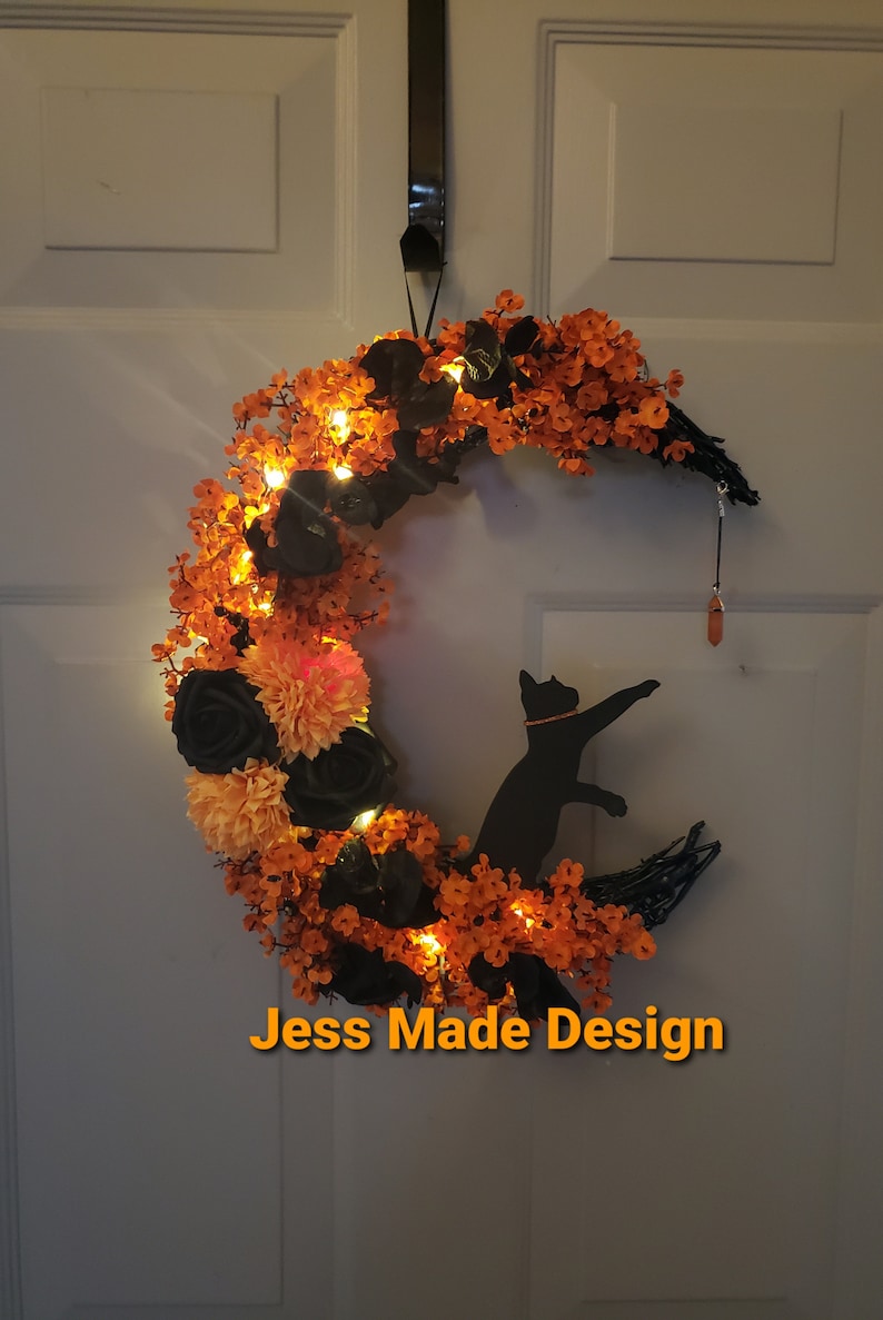 Halloween moon wreath, Cat wreath