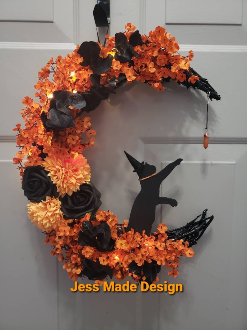 Halloween moon wreath, Cat wreath