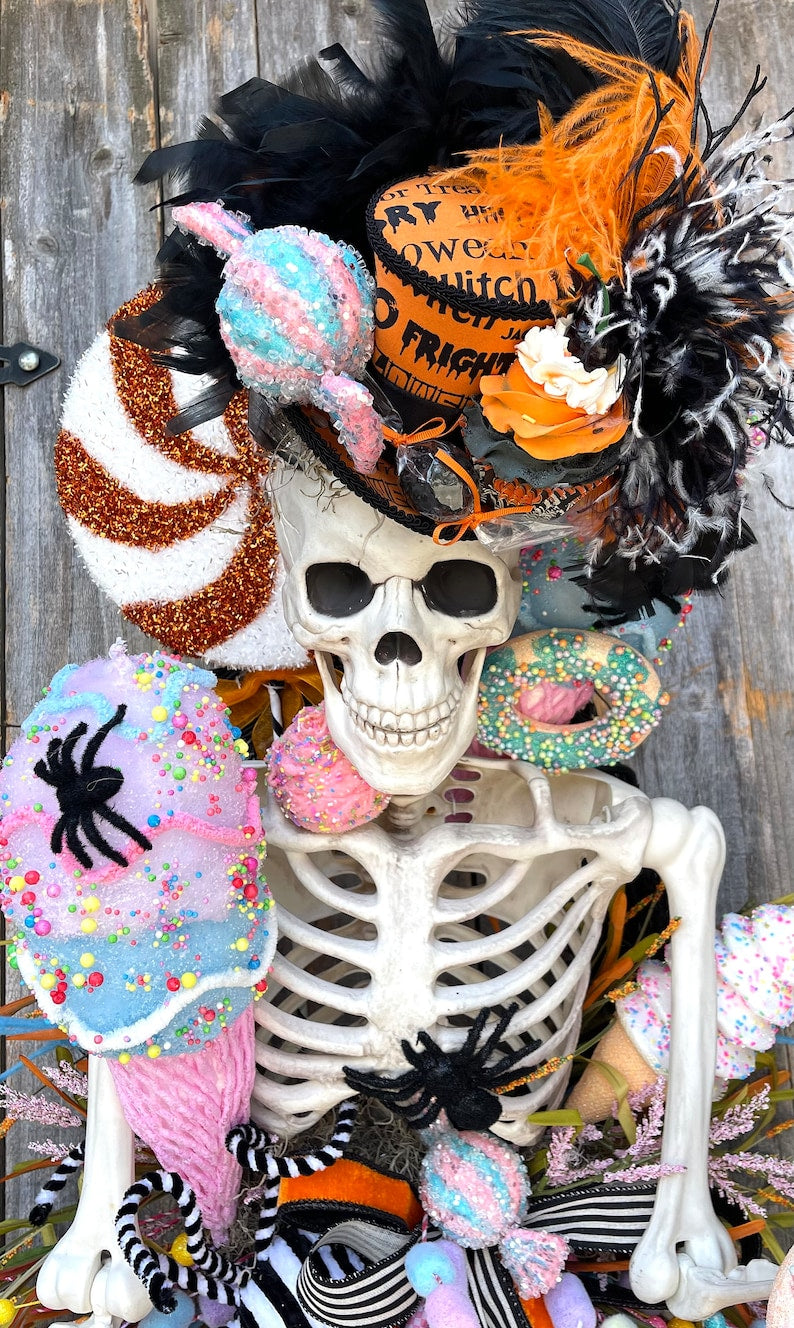 Deluxe Halloween Wreath, Deluxe Skeleton Wreath, Skeleton Wreath, Skeleton Sweet Wreath, Halloween Sweet Wreath, Halloween Decor, Mr. Bones
