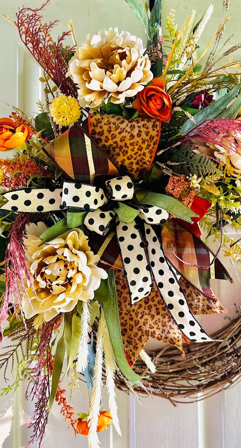 Fall Cheetah Wreath, Front Door Wreath, Fall Wreaths for Front Door, Fall Floral Wreath, Animal Print Wreath, Large Fall Wreath, Fall Decor