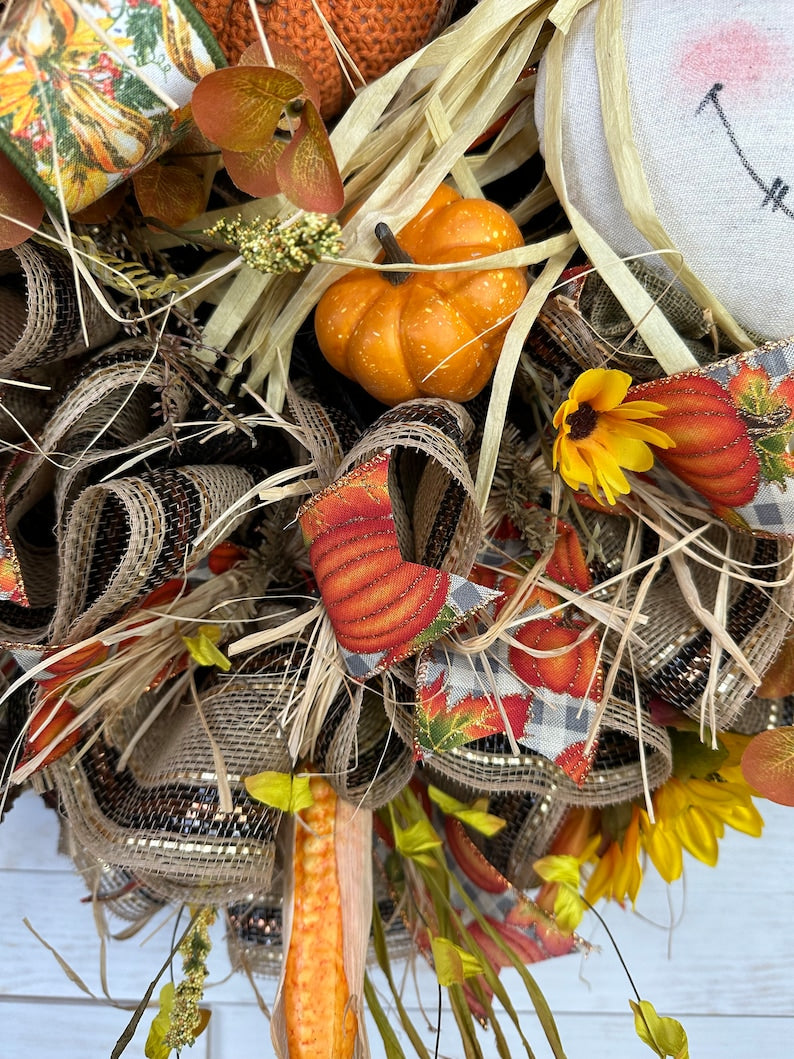 Fall Scarecrow Wreath, Fall Wreath, Extra Large Wreath, Front Door Wreath, Door Decor, Fall Decor, Natural Fall Wreath, Rustic Fall Wreath