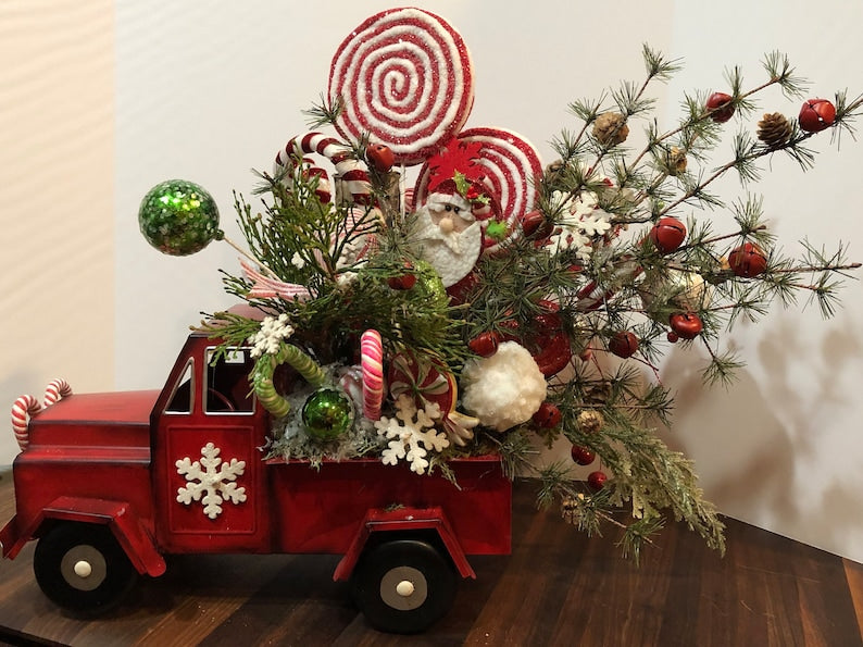 Christmas Truck, Christmas Decor, Christmas centerpiece, Red truck decor