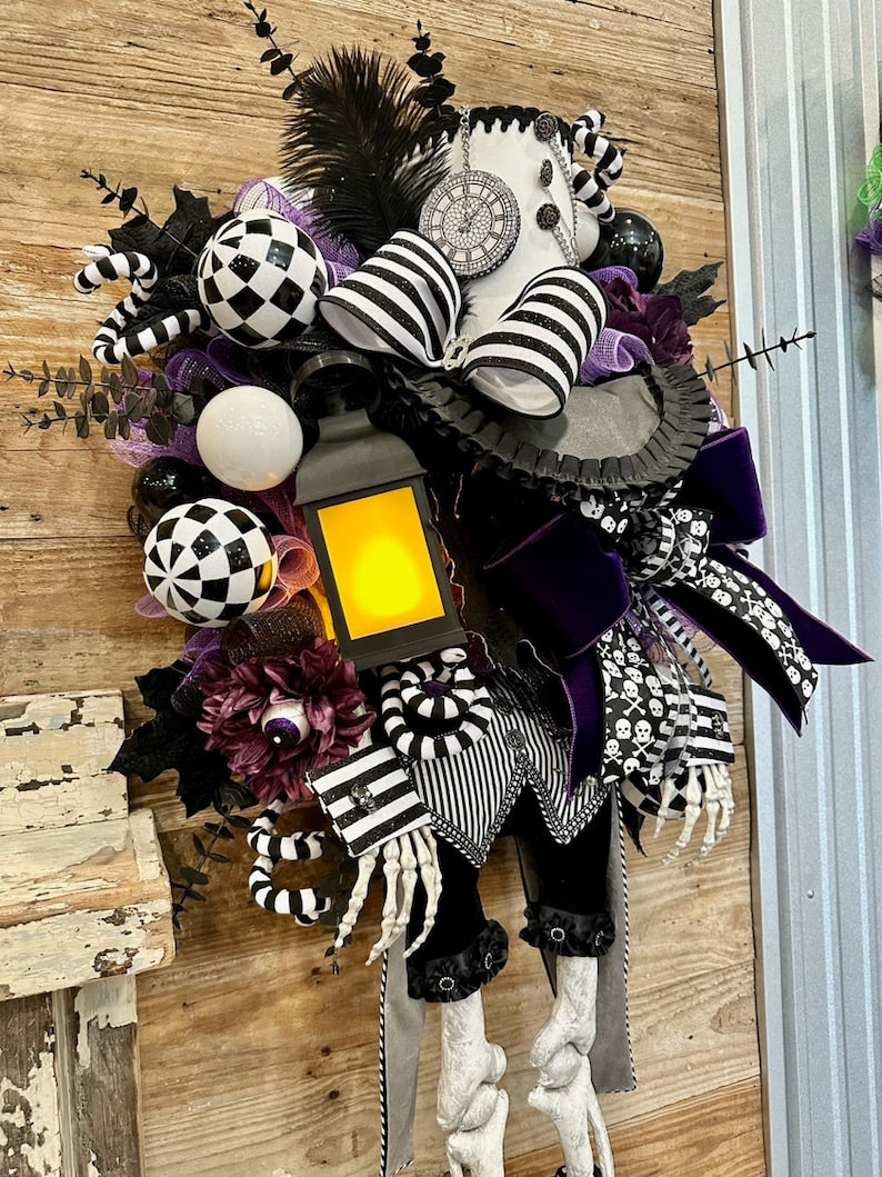 Skeleton Halloween Wreath, Steampunk Wreath, Victorian Halloween Door Decor, Halloween Wreath, Skeleton Wreath, Skeleton Door Decor