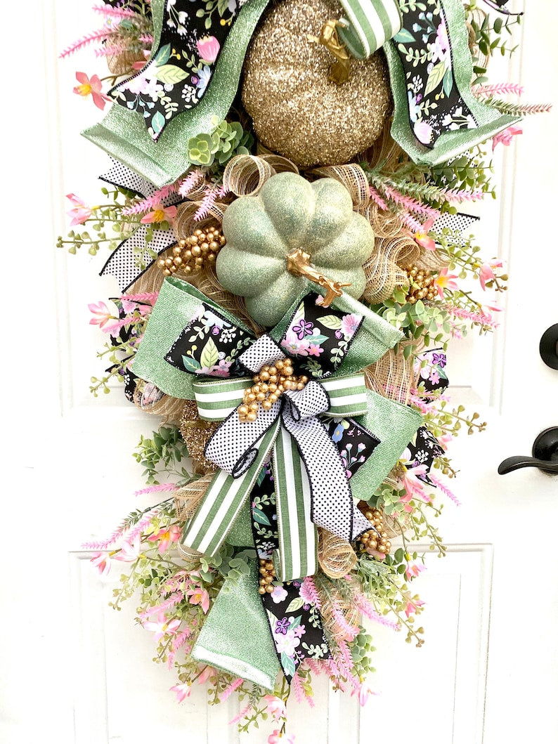 Fall Front Door Swag, Fall Swag with Pumpkins, Fall Pumpkin Swag, Large Fall Wreath, Floral Swag, Autumn Door Swag