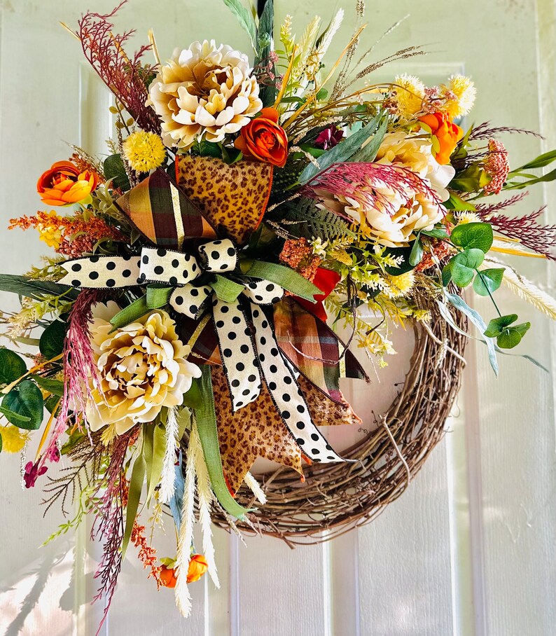 Fall Cheetah Wreath, Front Door Wreath, Fall Wreaths for Front Door, Fall Floral Wreath, Animal Print Wreath, Large Fall Wreath, Fall Decor