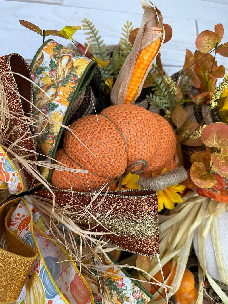 Fall Scarecrow Wreath, Fall Wreath, Extra Large Wreath, Front Door Wreath, Door Decor, Fall Decor, Natural Fall Wreath, Rustic Fall Wreath