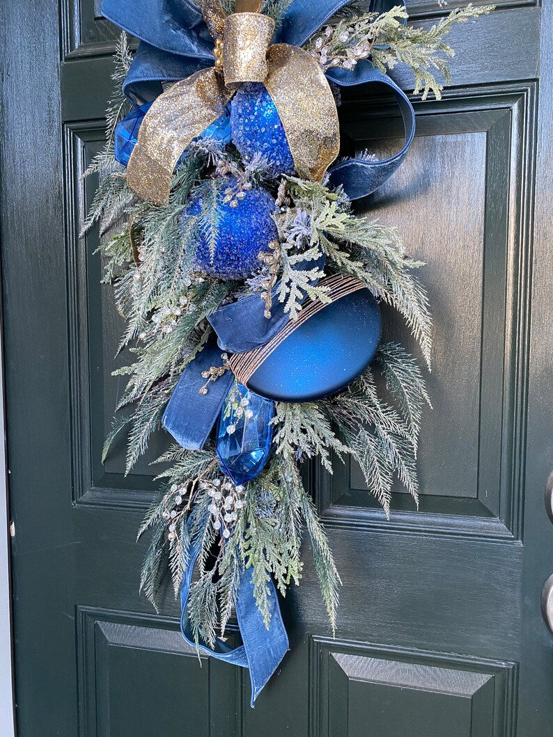 Blue swag, Christmas blue swag, jeweled swag