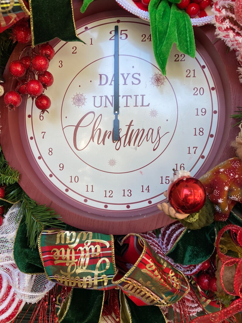 Christmas Wreath, elf wreath, Christmas door hanger, clock wreath,