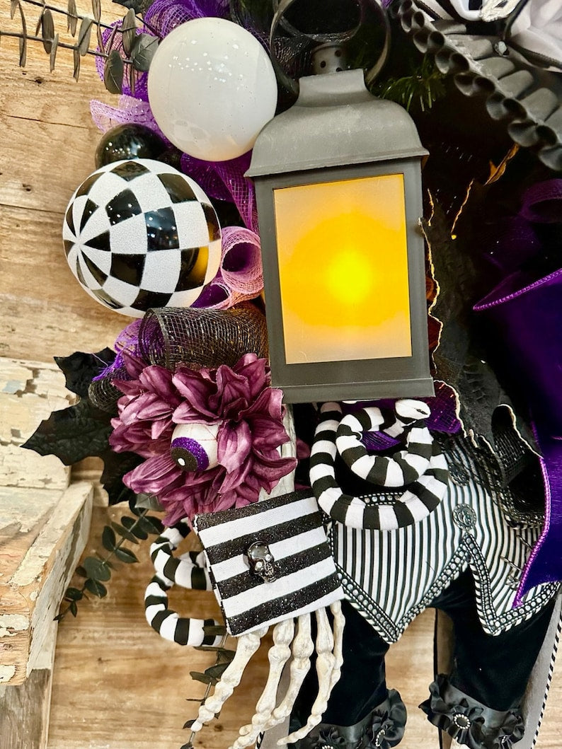 Skeleton Halloween Wreath, Steampunk Wreath, Victorian Halloween Door Decor, Halloween Wreath, Skeleton Wreath, Skeleton Door Decor