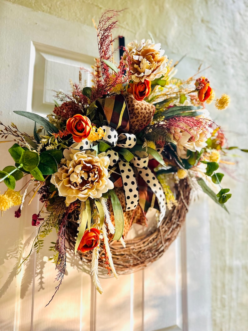 Fall Cheetah Wreath, Front Door Wreath, Fall Wreaths for Front Door, Fall Floral Wreath, Animal Print Wreath, Large Fall Wreath, Fall Decor