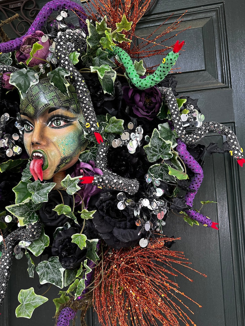 MEDUSA, Halloween wreath, fall wreath, Halloween door hanger, Mythology wreath