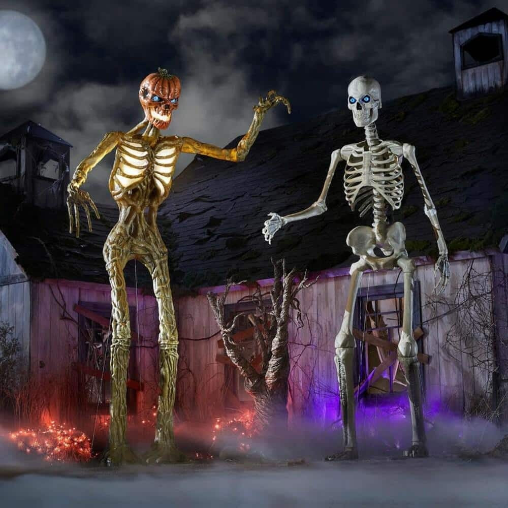 Giant-Sized Inferno Pumpkin Skeleton with LCD Eyes