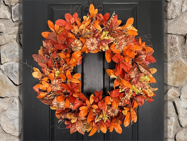 Fall Foliage Wreath, Autumn Foliage Wreath, Large Fall Wreath, Large Autumn Wreath, Laurel Leaf, Fall Wreaths For Front Door, 28-30 inch