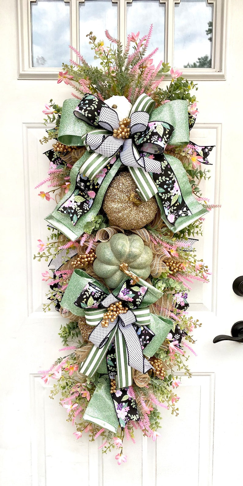 Fall Front Door Swag, Fall Swag with Pumpkins, Fall Pumpkin Swag, Large Fall Wreath, Floral Swag, Autumn Door Swag