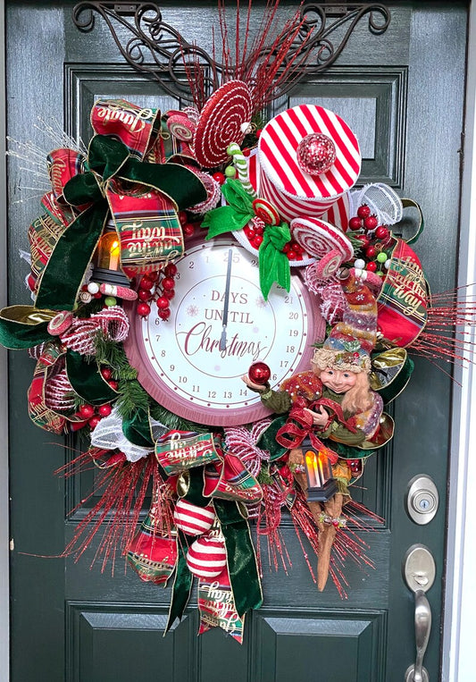 Christmas Wreath, elf wreath, Christmas door hanger, clock wreath,
