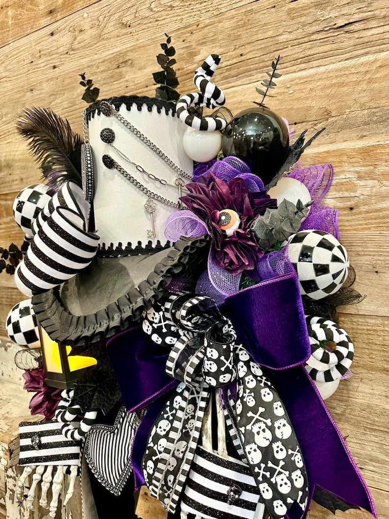 Skeleton Halloween Wreath, Steampunk Wreath, Victorian Halloween Door Decor, Halloween Wreath, Skeleton Wreath, Skeleton Door Decor