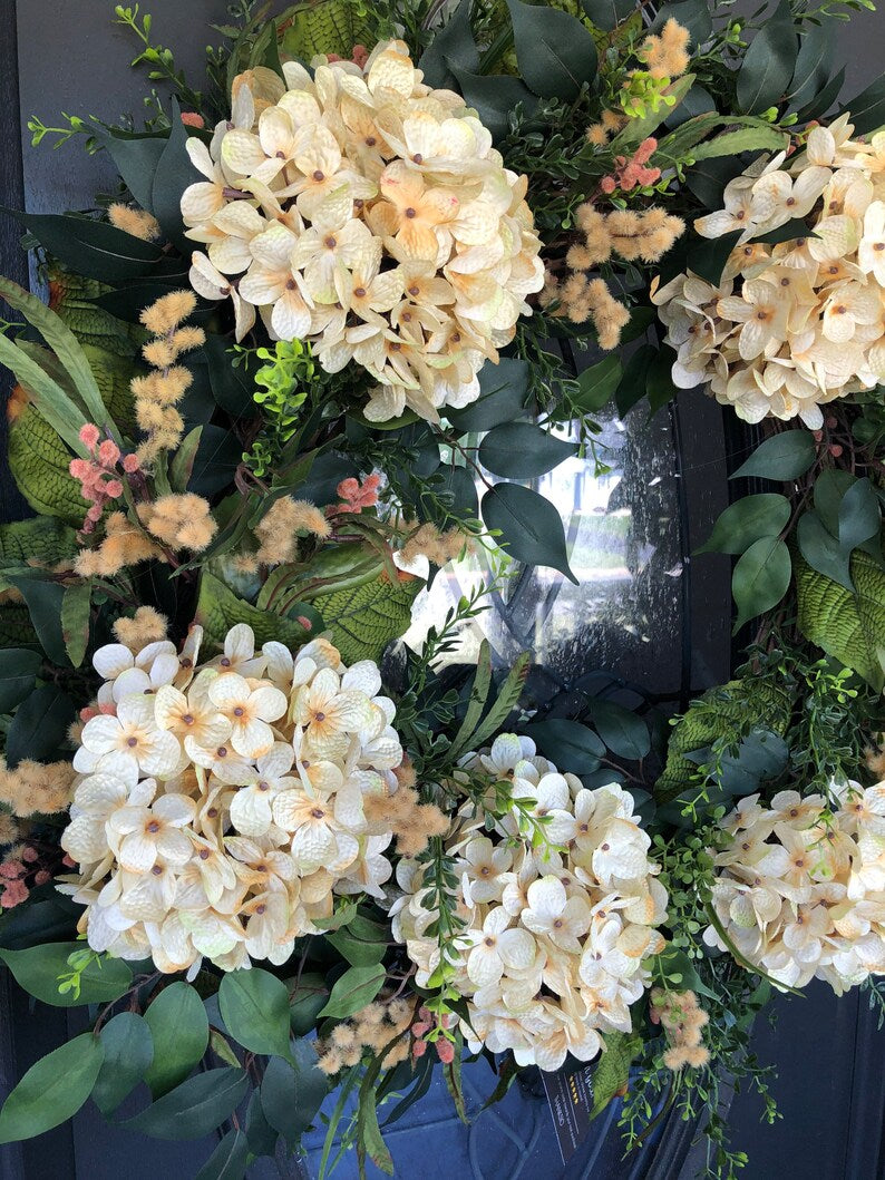 Fall Hydrangea Wreath, elegant fall wreath, large fall wreath, fall porch decor, fall floral wreath, autumn wreath, autumn floral