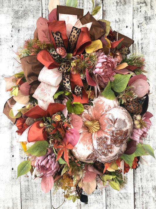 Fall wreath for front door, fall pumpkin wreath, fancy pumpkin wreath, large fall wreath, autumn wreath for front door, Thanksgiving wreath