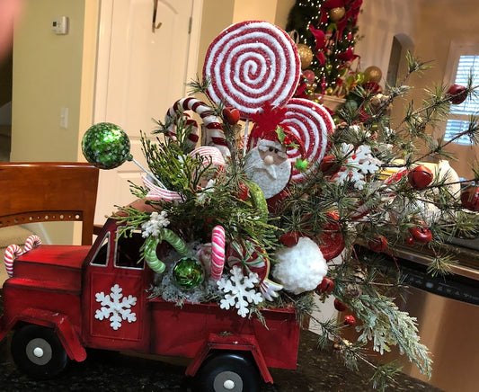 Christmas Truck, Christmas Decor, Christmas centerpiece, Red truck decor