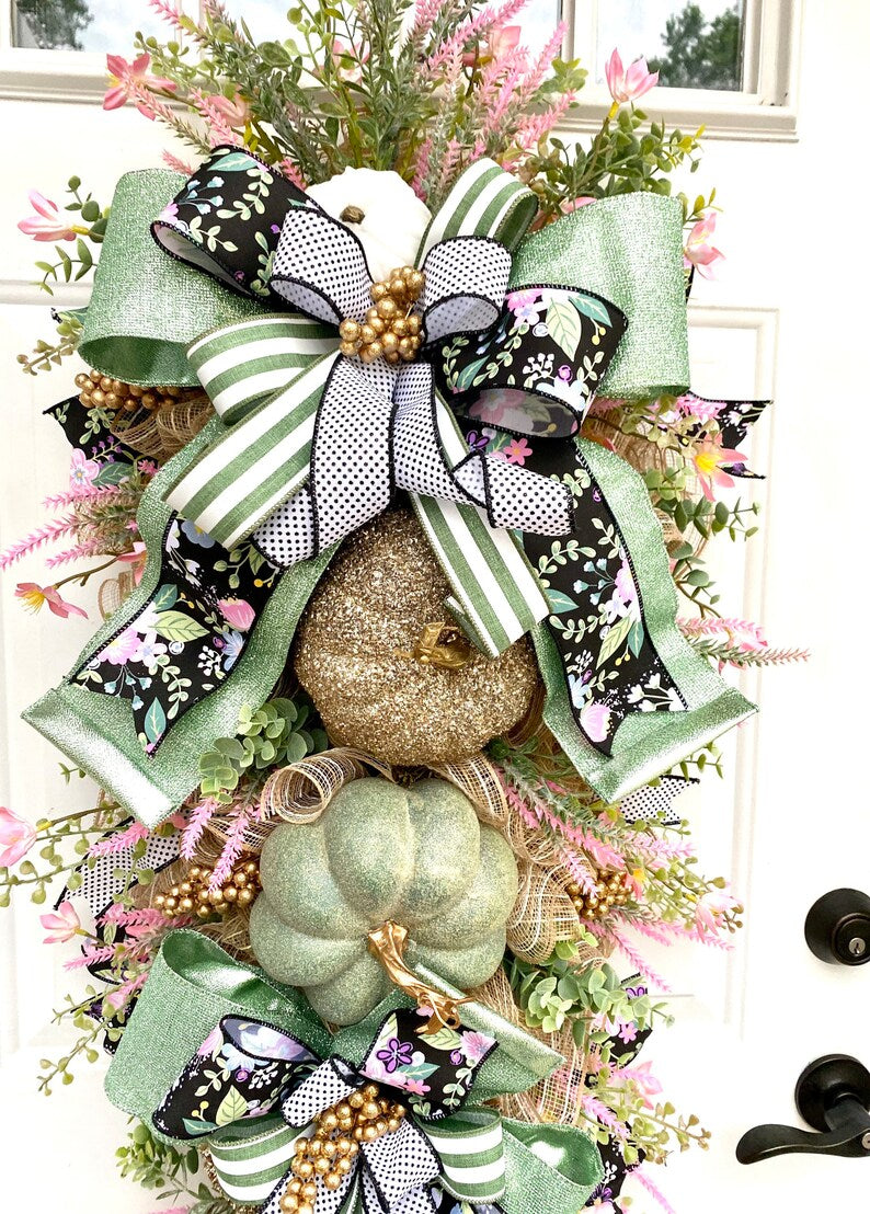 Fall Front Door Swag, Fall Swag with Pumpkins, Fall Pumpkin Swag, Large Fall Wreath, Floral Swag, Autumn Door Swag
