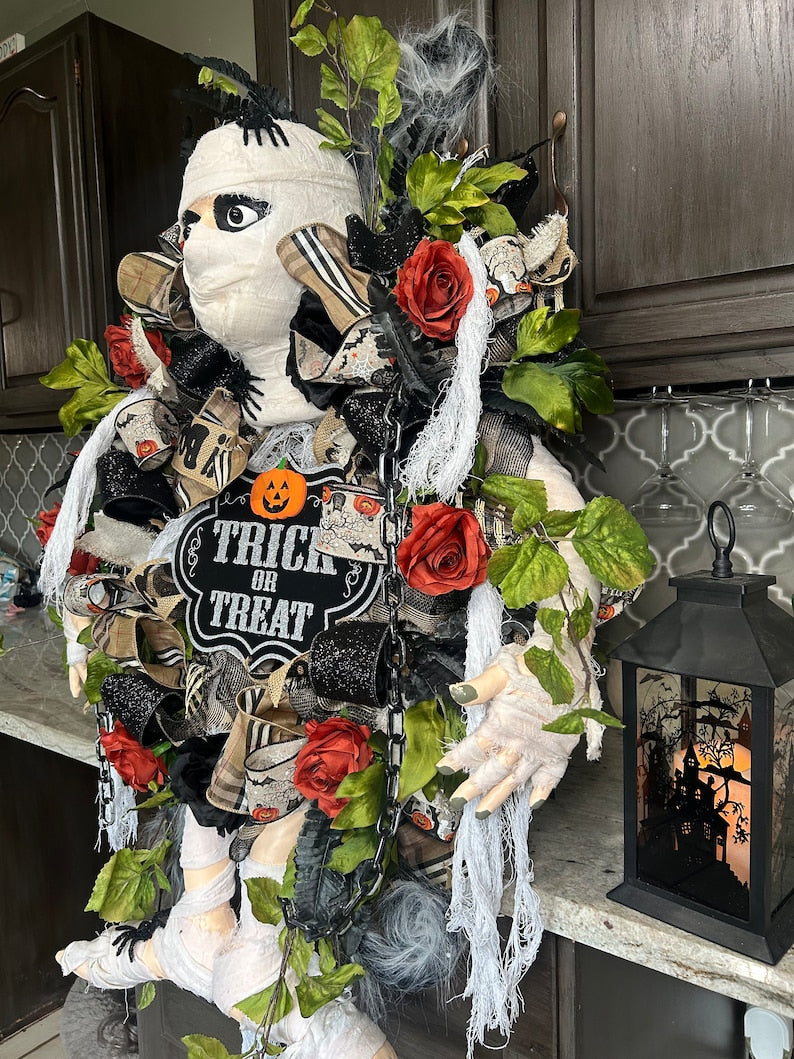 Halloween Wreath, Halloween Swag, Halloween Decor, Mummy Wreath, XL Wreath