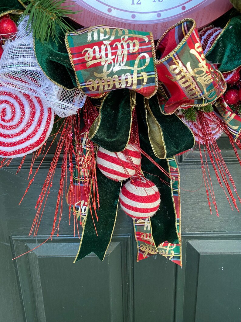 Christmas Wreath, elf wreath, Christmas door hanger, clock wreath,