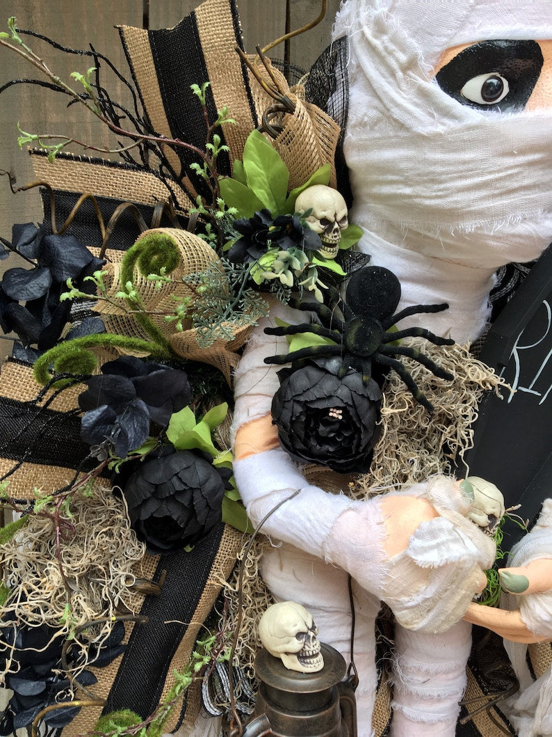 Mummy Wreath, Halloween Wreath,Spooky Decor,Halloween decorations,Mummy Decor,Mummy Wreath Attachment