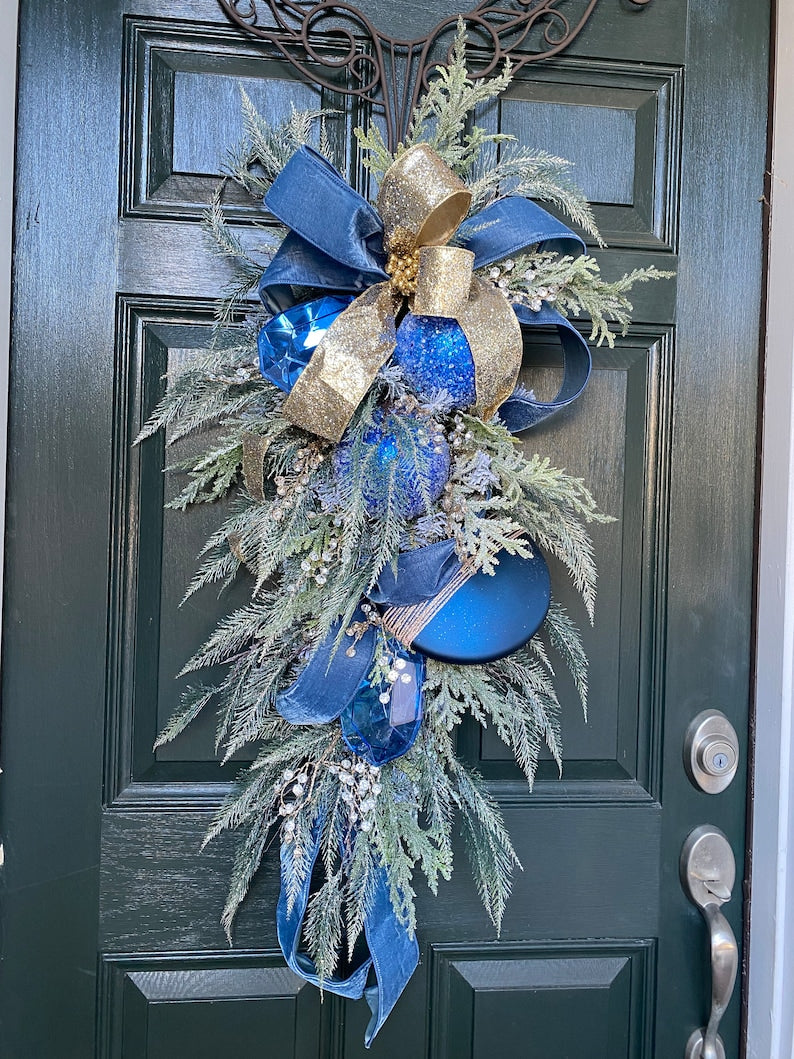 Blue swag, Christmas blue swag, jeweled swag