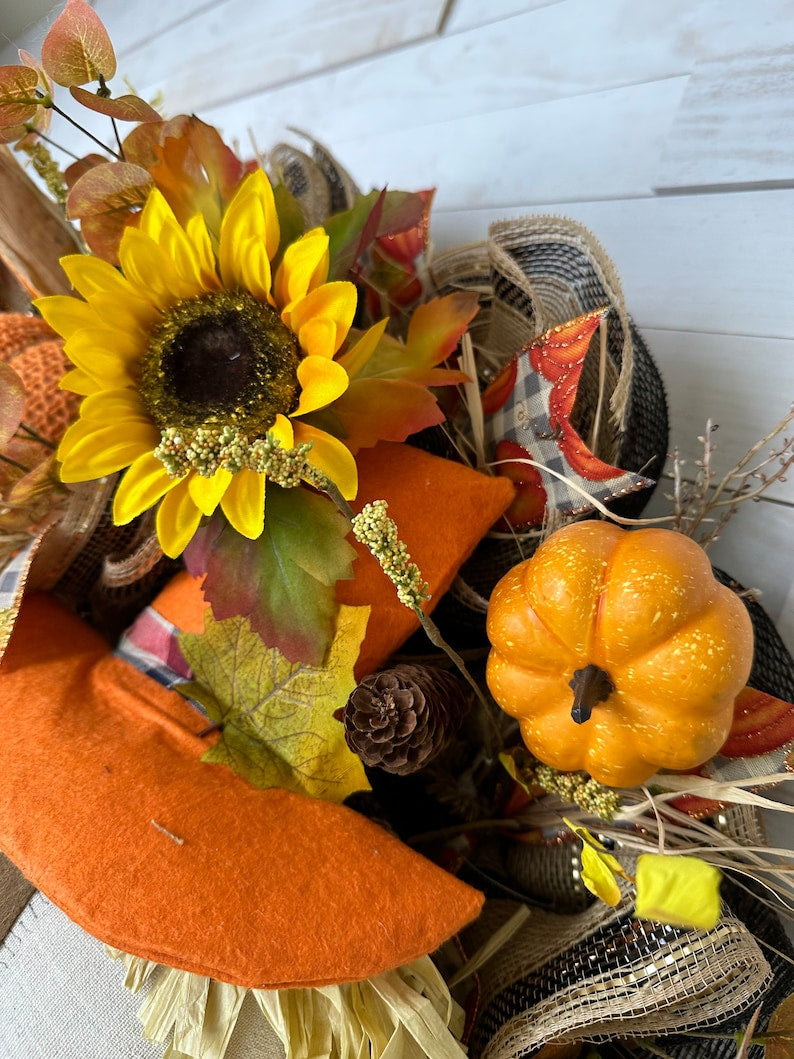 Fall Scarecrow Wreath, Fall Wreath, Extra Large Wreath, Front Door Wreath, Door Decor, Fall Decor, Natural Fall Wreath, Rustic Fall Wreath