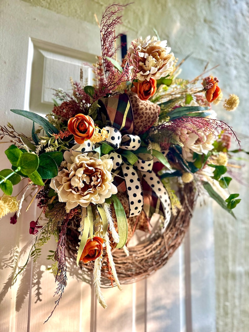 Fall Cheetah Wreath, Front Door Wreath, Fall Wreaths for Front Door, Fall Floral Wreath, Animal Print Wreath, Large Fall Wreath, Fall Decor