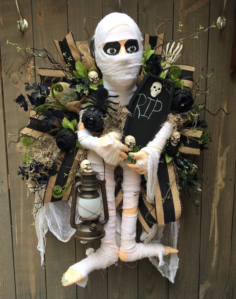 Mummy Wreath, Halloween Wreath,Spooky Decor,Halloween decorations,Mummy Decor,Mummy Wreath Attachment