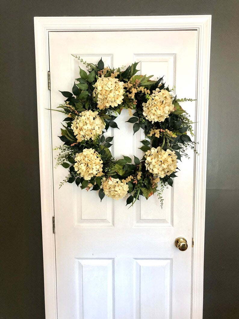 Fall Hydrangea Wreath, elegant fall wreath, large fall wreath, fall porch decor, fall floral wreath, autumn wreath, autumn floral