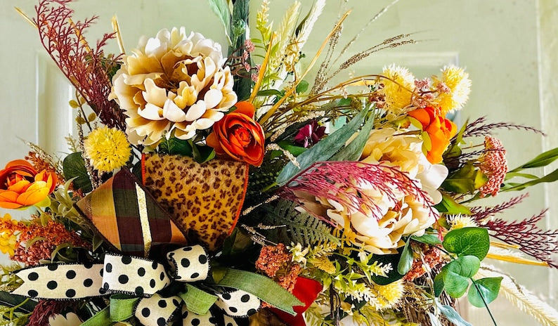 Fall Cheetah Wreath, Front Door Wreath, Fall Wreaths for Front Door, Fall Floral Wreath, Animal Print Wreath, Large Fall Wreath, Fall Decor