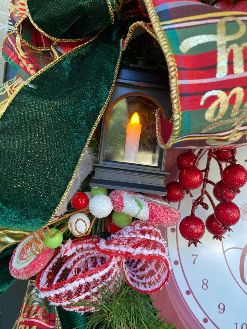 Christmas Wreath, elf wreath, Christmas door hanger, clock wreath,