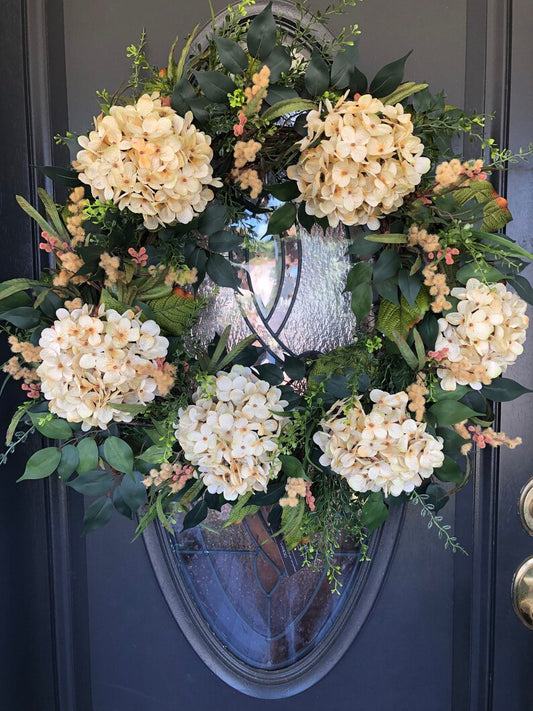 Fall Hydrangea Wreath, elegant fall wreath, large fall wreath, fall porch decor, fall floral wreath, autumn wreath, autumn floral
