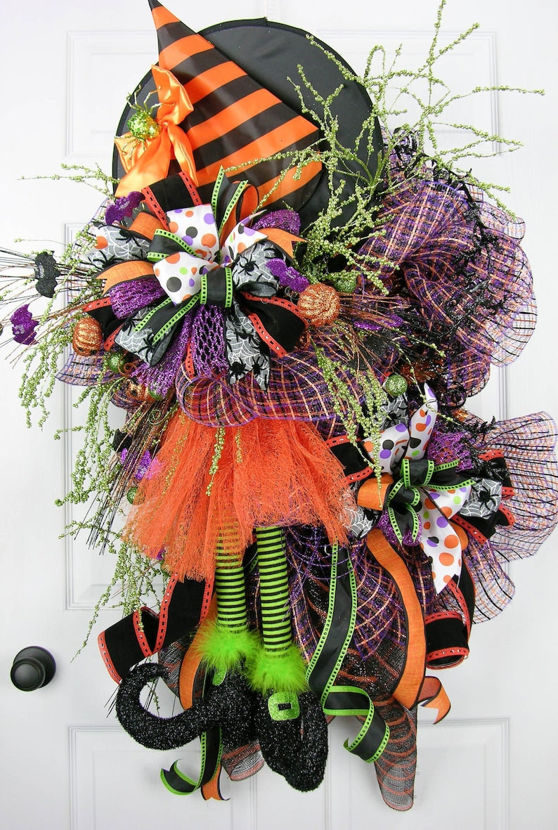 Too Too Cute Witch Wreath, Witch Halloween Wreath, XL Halloween Witch Wreath