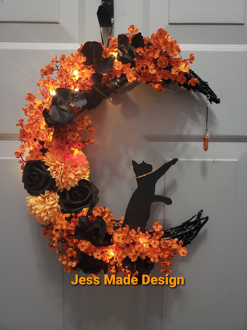Halloween moon wreath, Cat wreath