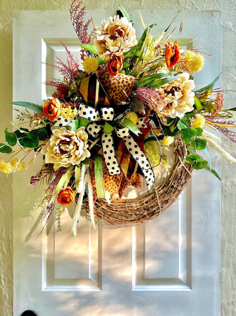 Fall Cheetah Wreath, Front Door Wreath, Fall Wreaths for Front Door, Fall Floral Wreath, Animal Print Wreath, Large Fall Wreath, Fall Decor