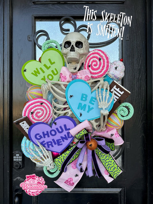 Halloween Wreath, Funny Halloween Decor, Valentines Decor, Halloween Wedding Wreath, Luxury Halloween Wreath, Skeleton Halloween Door Decor