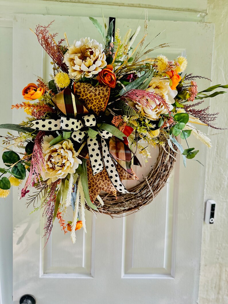 Fall Cheetah Wreath, Front Door Wreath, Fall Wreaths for Front Door, Fall Floral Wreath, Animal Print Wreath, Large Fall Wreath, Fall Decor