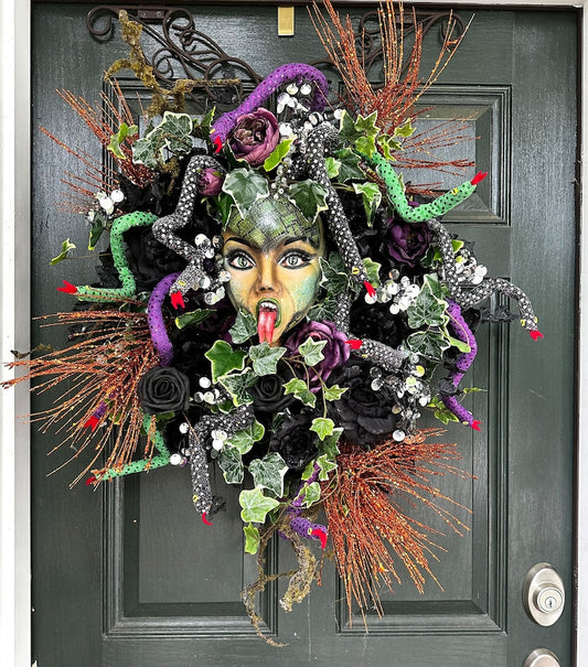 MEDUSA, Halloween wreath, fall wreath, Halloween door hanger, Mythology wreath