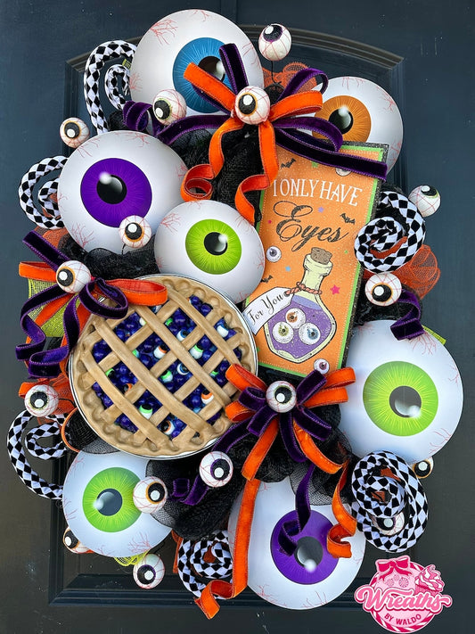 Halloween Wreath, Eyeball Wreath, Traditional Halloween Decor, Skeleton Decor, Jack O Lantern decor, fall wreath